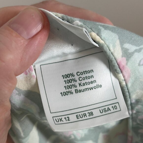 Vintage sage and pink floral Laura Ashley ss dress with piped bodice, US 10 - Picture 14 of 15